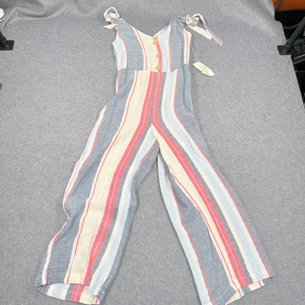 Rocks & Indigo Striped Linen Blend Tie Shoulder Jumpsuit XS BWQ8039C2ST